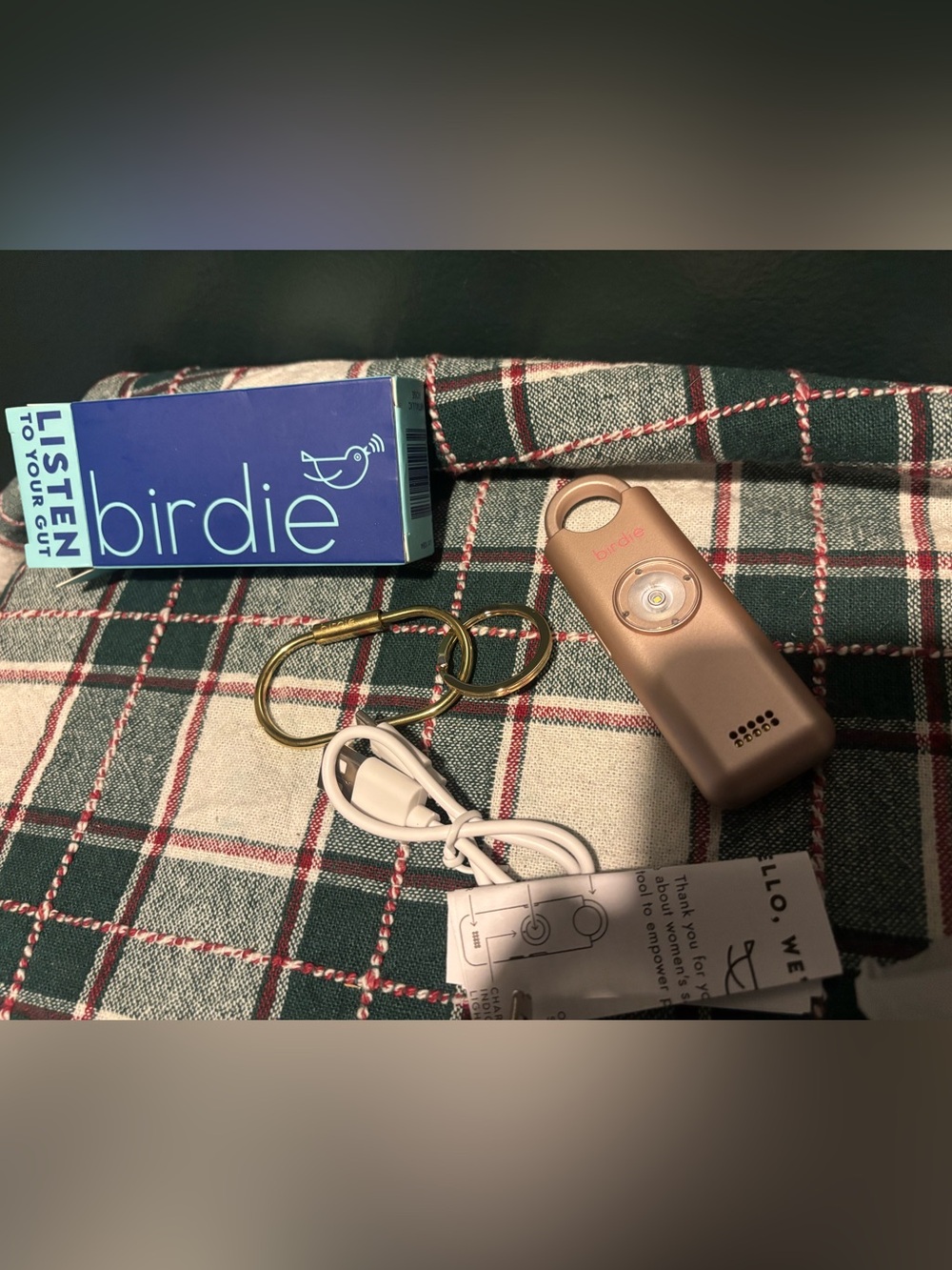 NIB Birdies Personal Alarm Keychain in Metallic Rose Pink